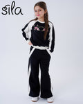 wild flower embroidered set - black and cream