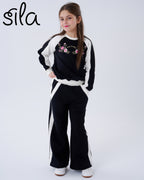 wild flower embroidered set - black and cream
