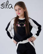 wild flower embroidered set - black and cream