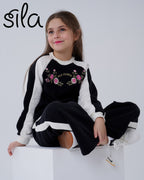 wild flower embroidered set - black and cream