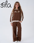 wild flower embroidered set - Chocolate Brown