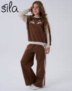 wild flower embroidered set - black and cream