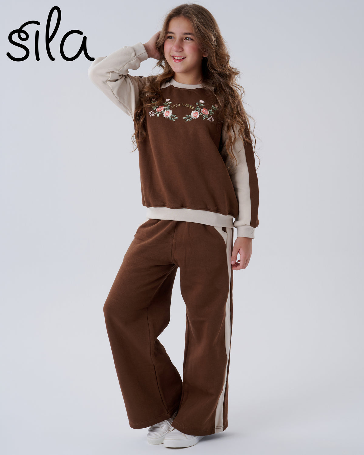 wild flower embroidered set - Chocolate Brown