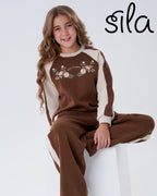 wild flower embroidered set - black and cream