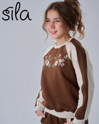 wild flower embroidered set - black and cream