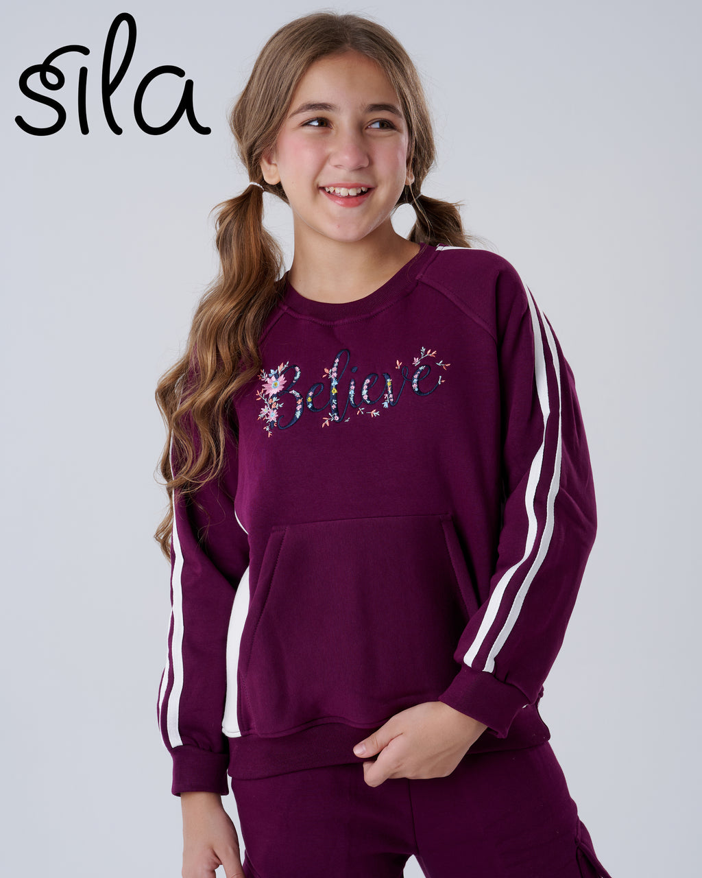 Believe Embroidered Cargo Set - Dark Plum