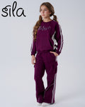Believe Embroidered Cargo Set - Dark Plum