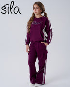 Believe Embroidered Cargo Set - Dark Plum