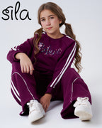 Believe Embroidered Cargo Set - Dark Plum