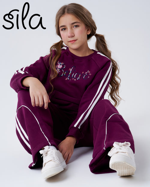 Believe Embroidered Cargo Set - Dark Plum