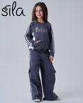 Believe Embroidered Cargo Set - Charcoal