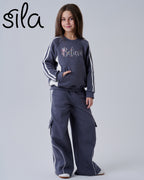 Believe Embroidered Cargo Set - Dark Plum