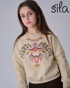 Embroidered Corduroy Bow Set - Beige